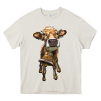 Cream heifer cow with cow bell Heavy Core Tee - RanaPortraitStore