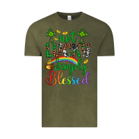 Vintage Olive Western St. Patrick's Day Cross Not Lucky Simply Blessed Vintage Tee - Artiststas