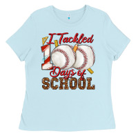 Baby Blue i tackled 100days of school baseball Ladies Tee - texasbilliewilder