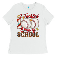 White i tackled 100days of school baseball Ladies Tee - texasbilliewilder