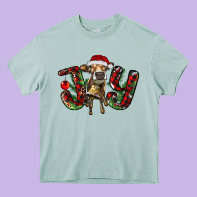 Christmas Joy With Heifer Heavy Core Tee Designed By Ranaportraitstore