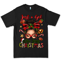 Black just a girl who loves christmas afro messy bun Premium Tee - texasbilliewilder