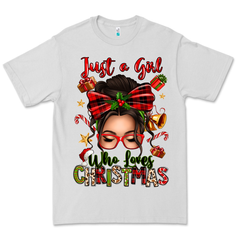 Just A Girl Who Loves Christmas Afro Messy Bun Premium Tee by texasbilliewilder | Teevron