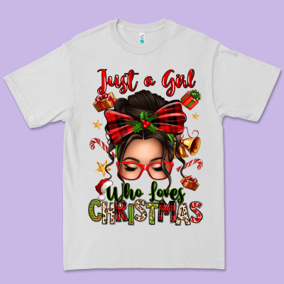 Just A Girl Who Loves Christmas Afro Messy Bun Premium Tee Designed By Texasbilliewilder