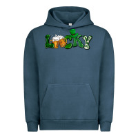 Pigment Midnight Navy Lucky with beer St. Patricks day Urban Hoodie - HowdyJamesFarm