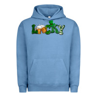 Pigment Pebble Blue Lucky with beer St. Patricks day Urban Hoodie - HowdyJamesFarm
