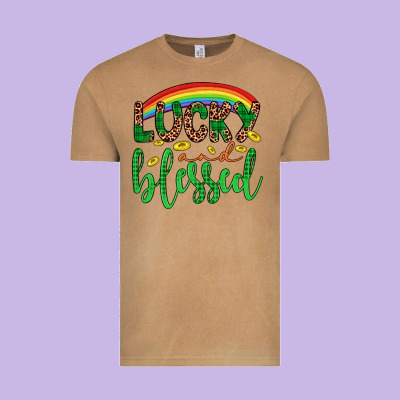 Western St. Patrick's Rainbow Lucky And Blessed Vintage Tee Designed By Artiststas