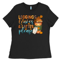 Black leggins leaves and lattes Ladies Tee - Zillion Design Studio