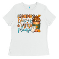 White leggins leaves and lattes Ladies Tee - Zillion Design Studio