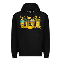 Black Childhood Cancer coffee cups yellow ribbon Premium Hoodie - NancyCooperArtShop