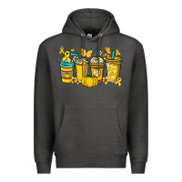 Charcoal Heather Childhood Cancer coffee cups yellow ribbon Premium Hoodie - NancyCooperArtShop