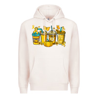 Pale Pink Childhood Cancer coffee cups yellow ribbon Premium Hoodie - NancyCooperArtShop