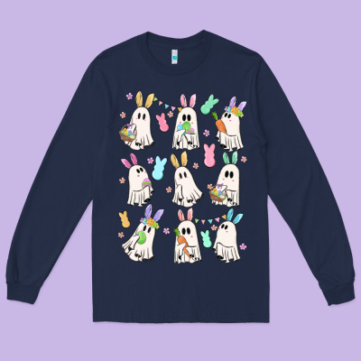 Bunny Ghost Long Sleeve Tee Designed By Maliassmallbusiness