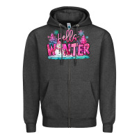 Charcoal Heather hello winter pink snowman Zipper Hoodie - MaliasSmallBusiness