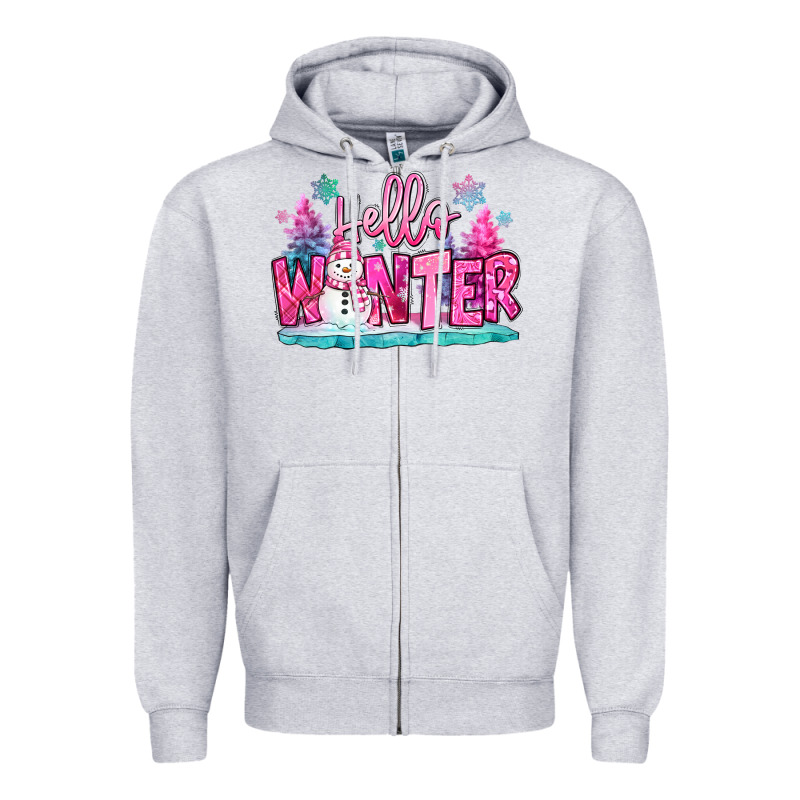 Hello Winter Pink Snowman Zipper Hoodie by MaliasSmallBusiness | Teevron