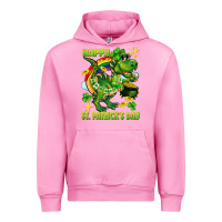 Fuchsia Pink Happy St. Patrick's Day T-rex Urban Hoodie - CowGirlArtShop