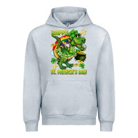 Heather Grey Happy St. Patrick's Day T-rex Urban Hoodie - CowGirlArtShop