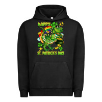 Pigment Black Happy St. Patrick's Day T-rex Urban Hoodie - CowGirlArtShop