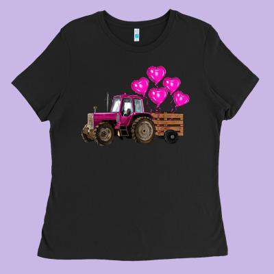 Valentine's Day Pink Tractor With Pin Heart Balloons Ladies Tee Designed By Ranaportraitstore