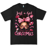 Black just a girl who loves pink christmas messy bun Premium Tee - texasbilliewilder