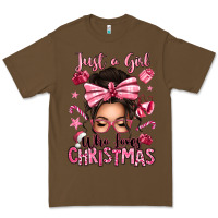 Cacao just a girl who loves pink christmas messy bun Premium Tee - texasbilliewilder