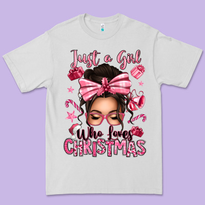 Just A Girl Who Loves Pink Christmas Messy Bun Premium Tee Designed By Texasbilliewilder