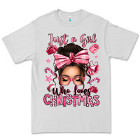 Dove Grey just a girl who loves pink christmas messy bun Premium Tee - texasbilliewilder