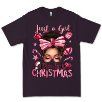 Plum just a girl who loves pink christmas messy bun Premium Tee - texasbilliewilder
