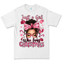 White just a girl who loves pink christmas messy bun Premium Tee - texasbilliewilder