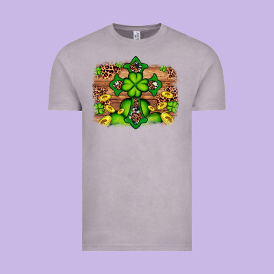 Western Shamrock Cross Leopard Background Vintage Tee Designed By Artiststas