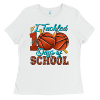 White i tackled 100days of school basketball Ladies Tee - texasbilliewilder