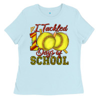 Baby Blue i tackled 100days of school softball Ladies Tee - texasbilliewilder