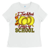 White i tackled 100days of school softball Ladies Tee - texasbilliewilder