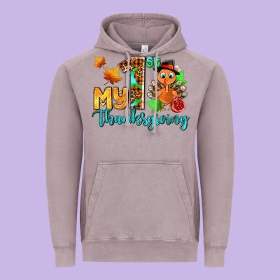 My First Thanksgiving With Turkey Vintage Hoodie Designed By Adodesignshop