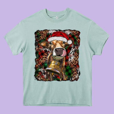 Christmas Heifer With Leoard And Cowhide Heavy Core Tee Designed By Ranaportraitstore