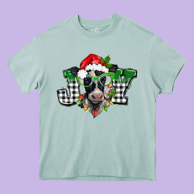 Christmas Joy Black And White Cow Heavy Core Tee Designed By Barkaloodesign