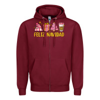 Burgundy feliz navidad Zipper Hoodie - MaliasSmallBusiness