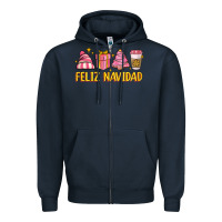 Navy feliz navidad Zipper Hoodie - MaliasSmallBusiness