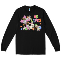Black he lives with bunnys and eggs Long Sleeve Tee - MaliasSmallBusiness