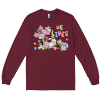 Burgundy he lives with bunnys and eggs Long Sleeve Tee - MaliasSmallBusiness
