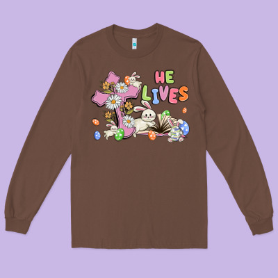 He Lives With Bunnys And Eggs Long Sleeve Tee Designed By Maliassmallbusiness