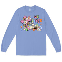 Colony Blue he lives with bunnys and eggs Long Sleeve Tee - MaliasSmallBusiness