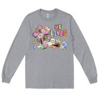 Heather Grey he lives with bunnys and eggs Long Sleeve Tee - MaliasSmallBusiness