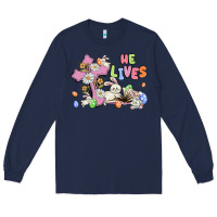 Navy he lives with bunnys and eggs Long Sleeve Tee - MaliasSmallBusiness