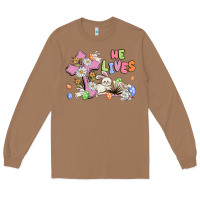 Toasted Coconut he lives with bunnys and eggs Long Sleeve Tee - MaliasSmallBusiness