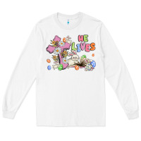 White he lives with bunnys and eggs Long Sleeve Tee - MaliasSmallBusiness