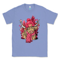 Colony Blue Pink winter long haired Cow Classic Tee - NancyCooperArtShop