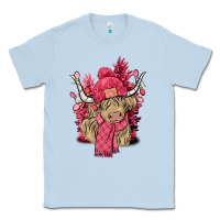 Dusty Blue Pink winter long haired Cow Classic Tee - NancyCooperArtShop