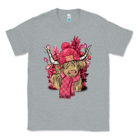Heather Grey Pink winter long haired Cow Classic Tee - NancyCooperArtShop