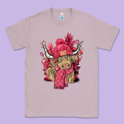 Pink Winter Long Haired Cow Classic Tee Designed By Nancycooperartshop